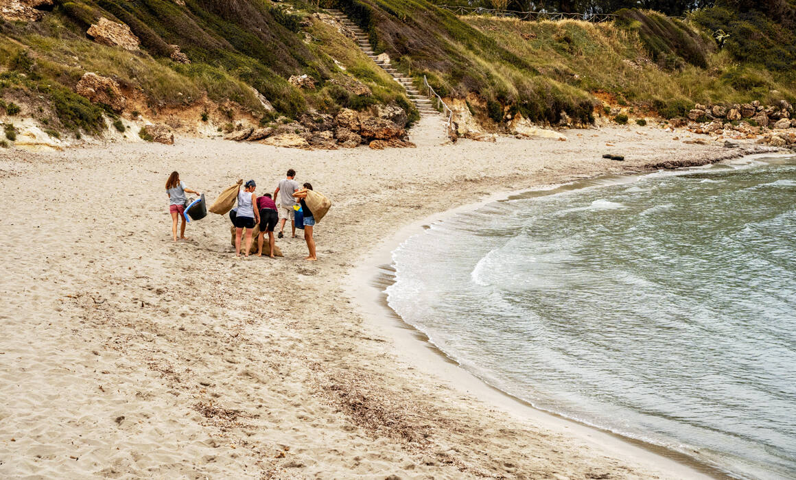 Equipo limpiando la playa